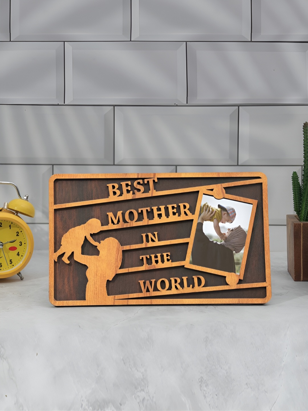 

TEAKWOOD Brown Textured Best Mother Wooden Table Photo Frame