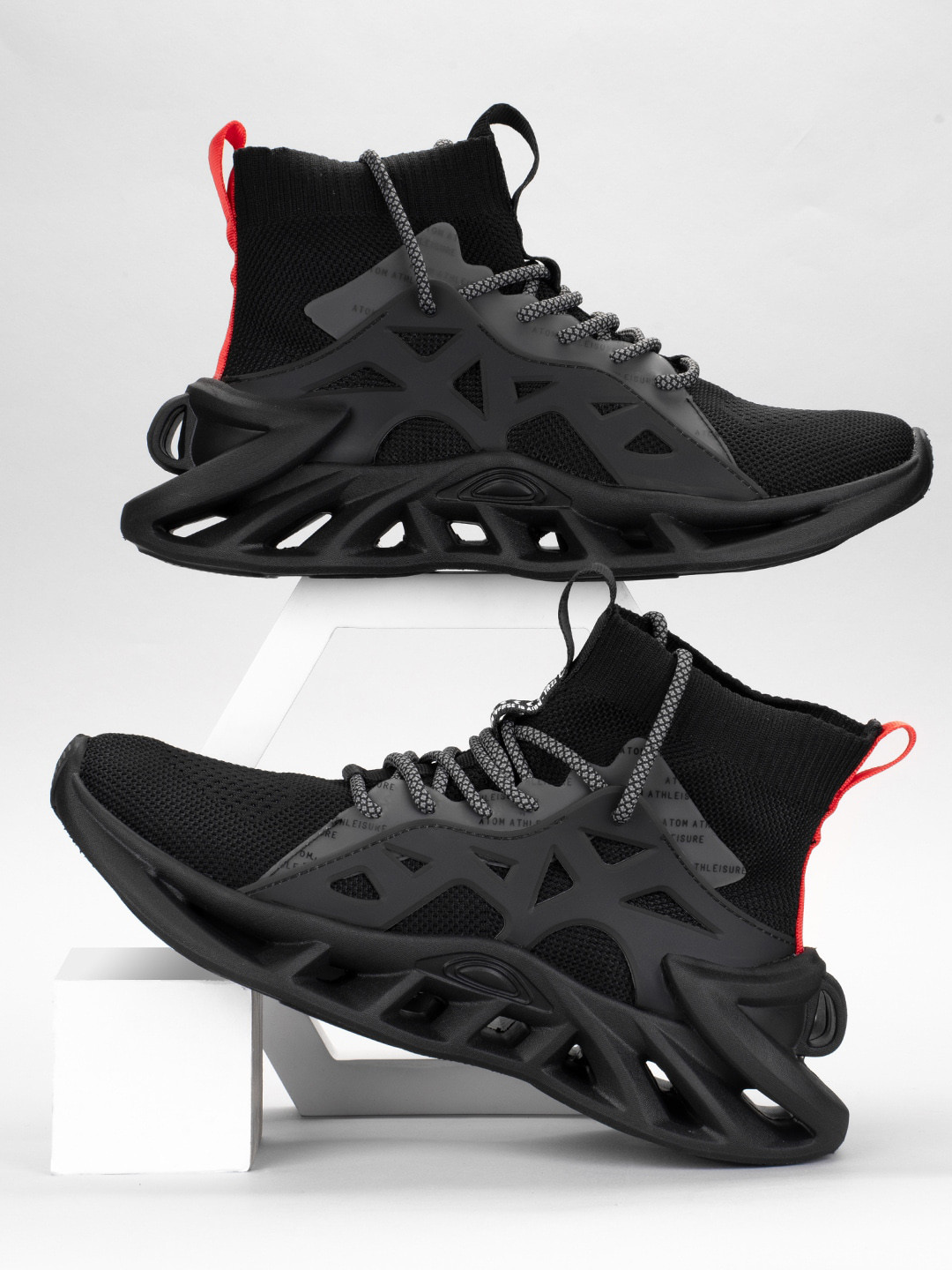 

Atom Men Textured Lace-Up Mesh Mid-Top Sneakers, Black