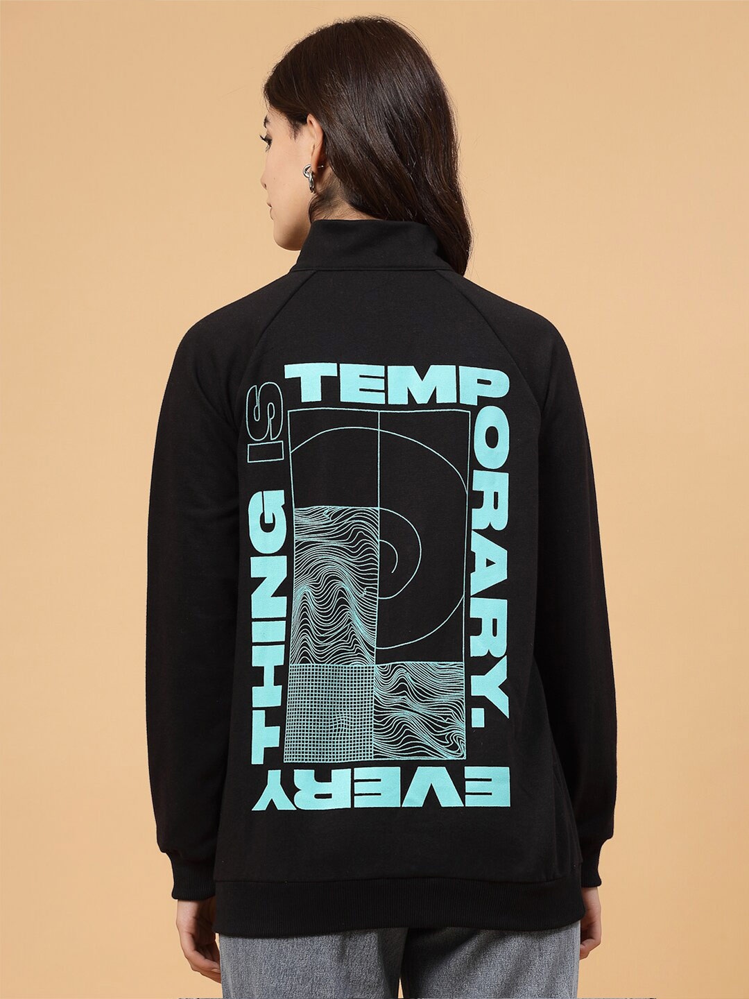

Rigo Women Printed Oversized Fleece Pullover Sweatshirt, Black