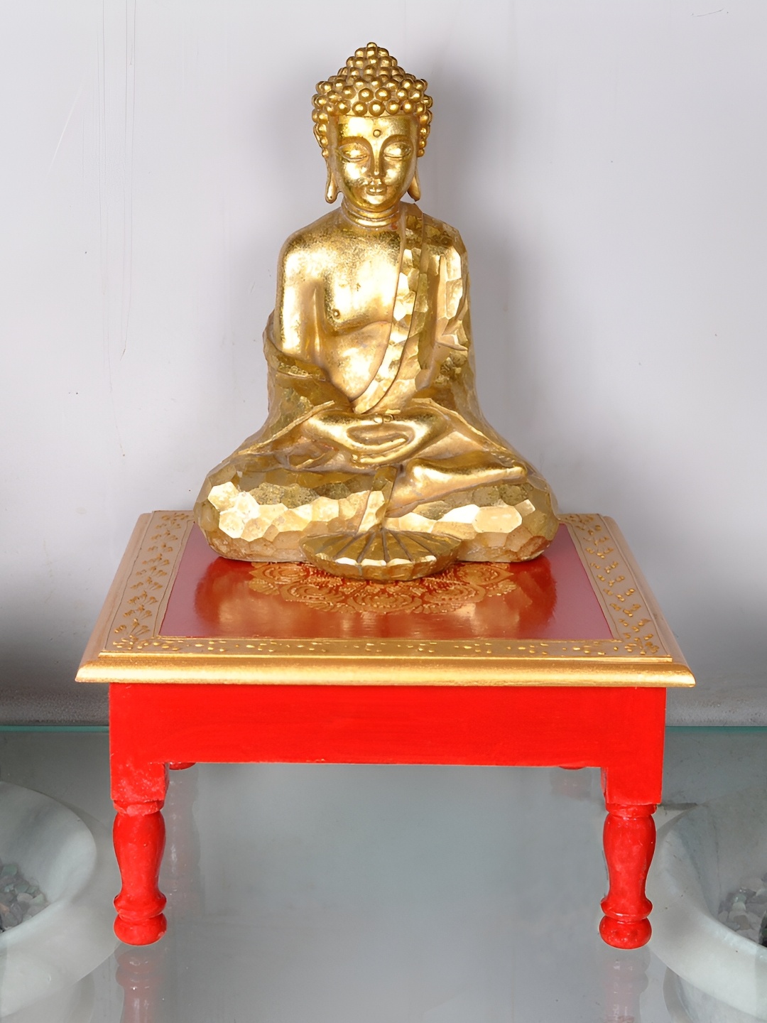 

Lal Haveli Red Printed Square Wooden Chowkie
