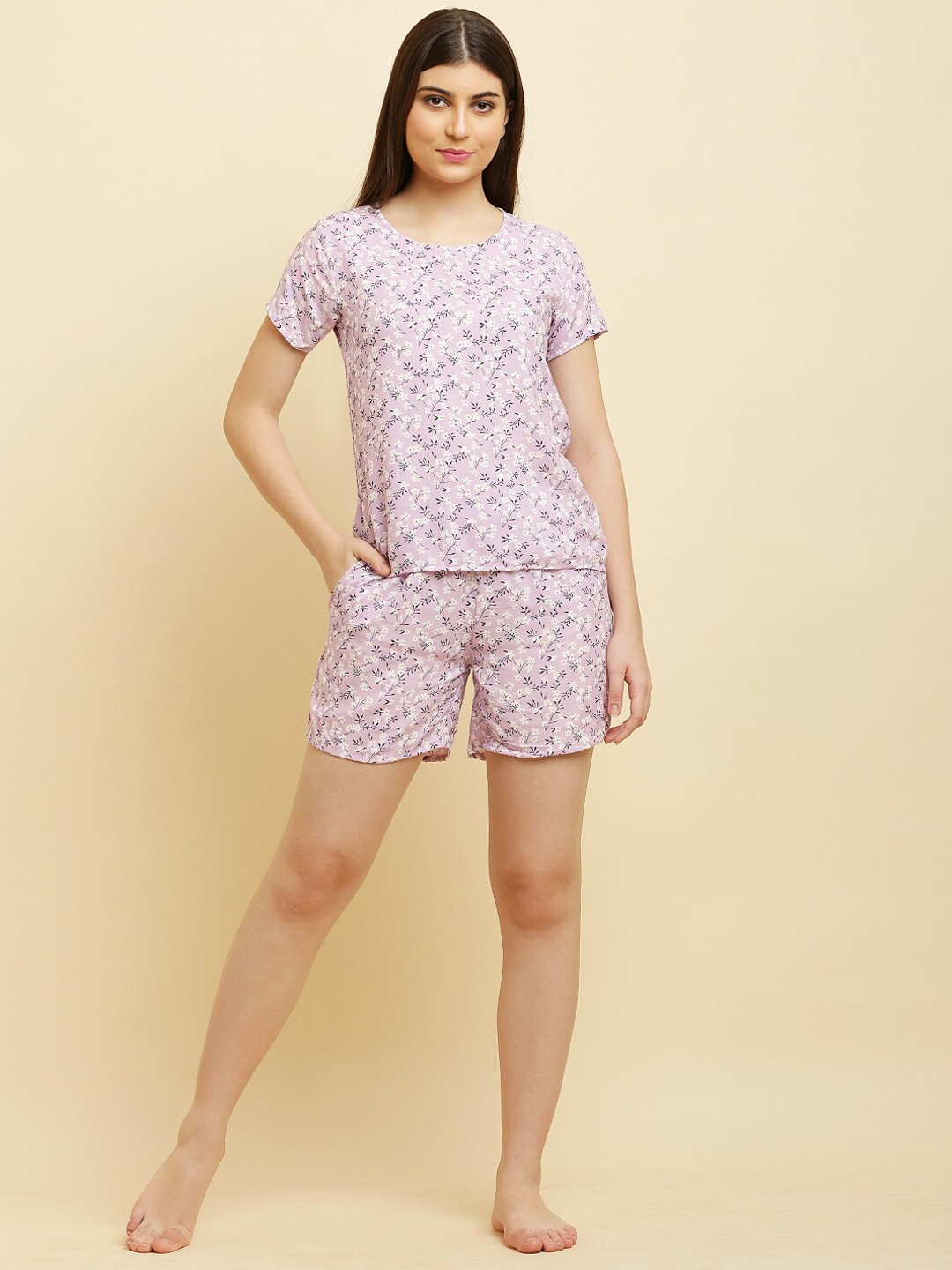 

USA FANTASY Floral Printed Night suit, Purple