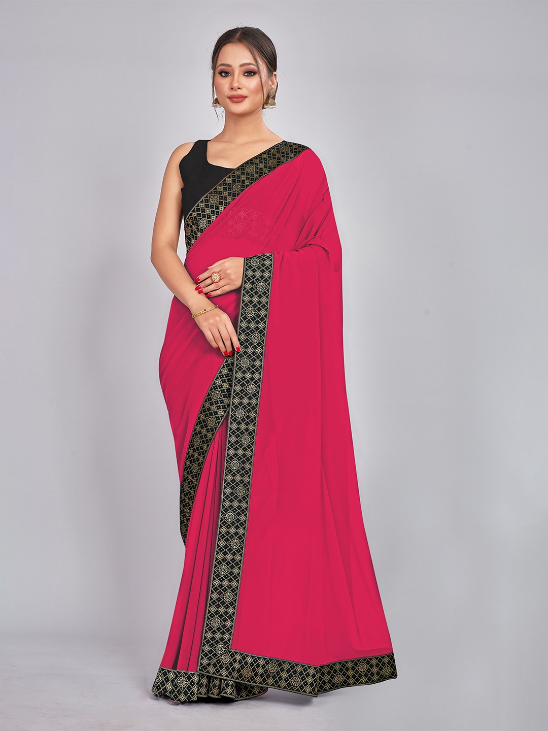 

CastilloFab Zari Pure Georgette Saree, Rose