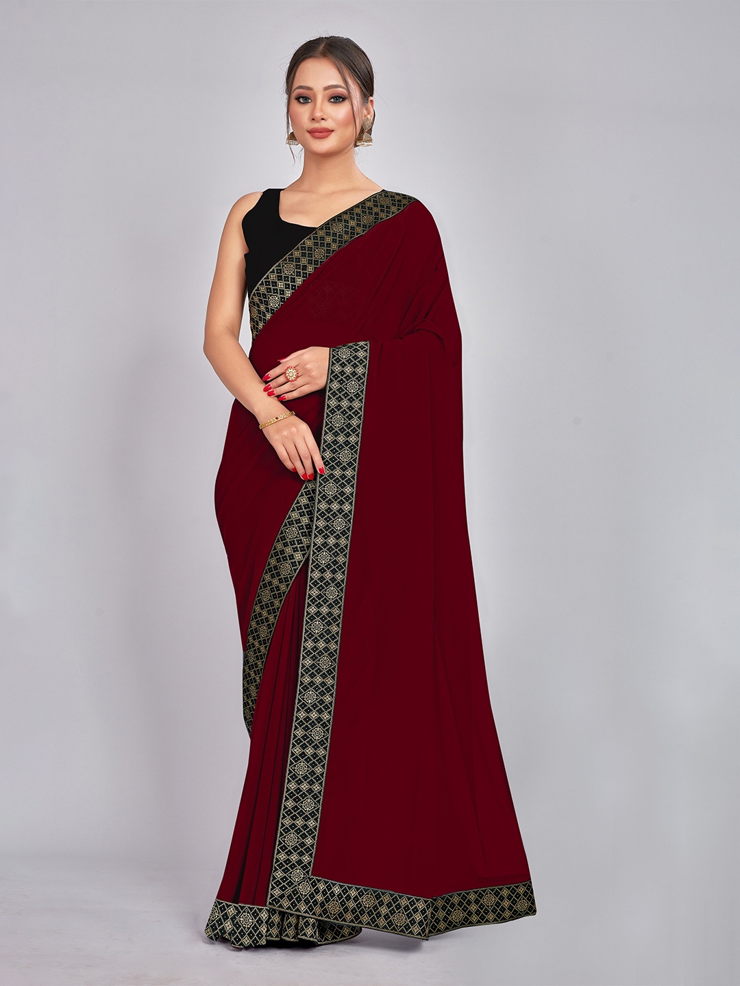 

CastilloFab Zari Pure Georgette Saree, Maroon