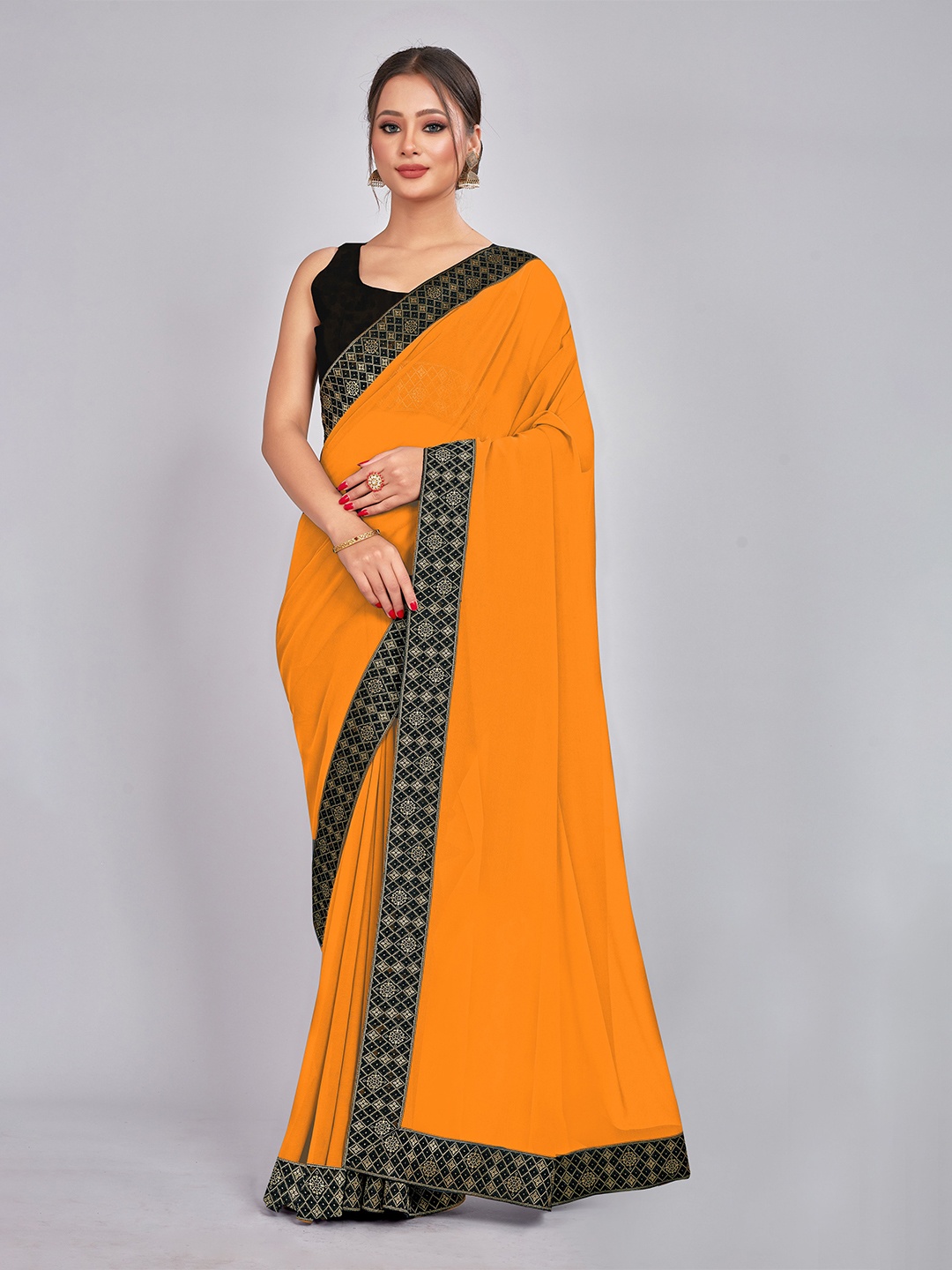 

CastilloFab Zari Pure Georgette Saree, Mustard