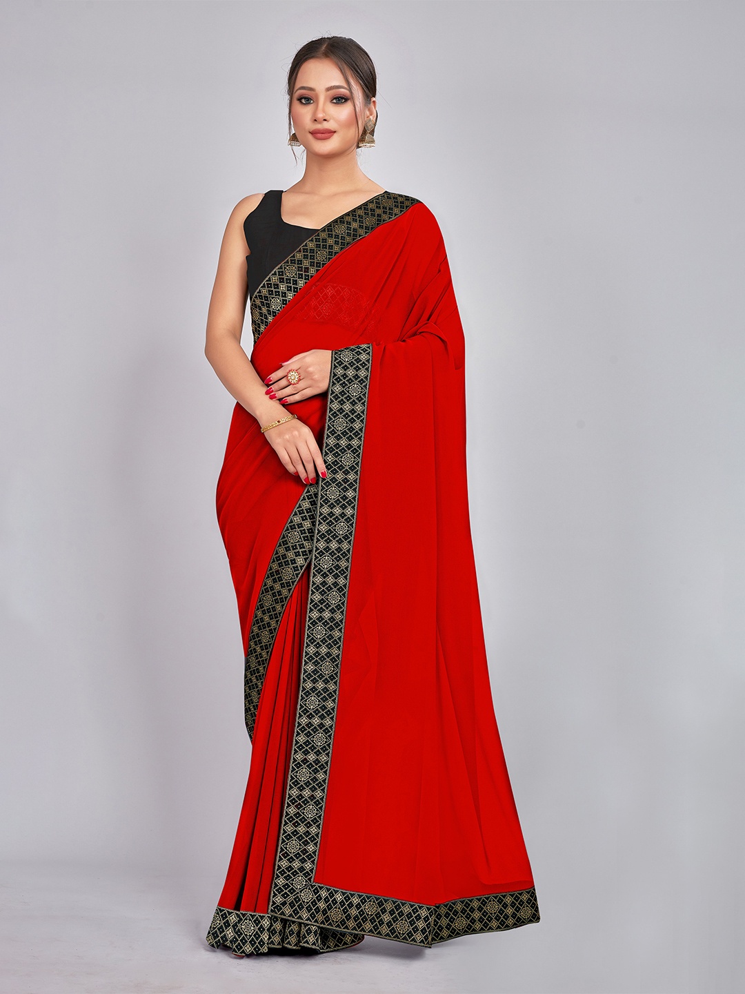 

CastilloFab Zari Pure Georgette Saree, Red