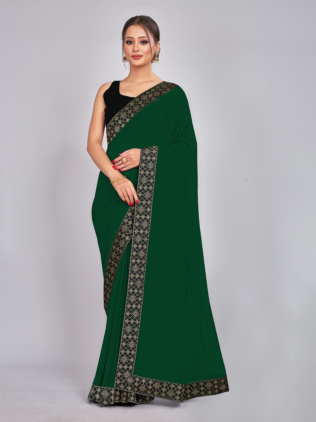 

CastilloFab Pure Georgette Saree, Green