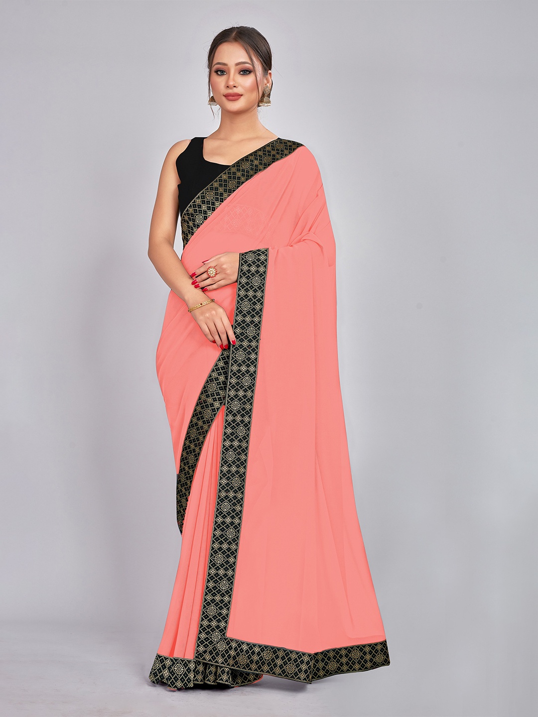 

CastilloFab Pure Georgette Saree, Peach