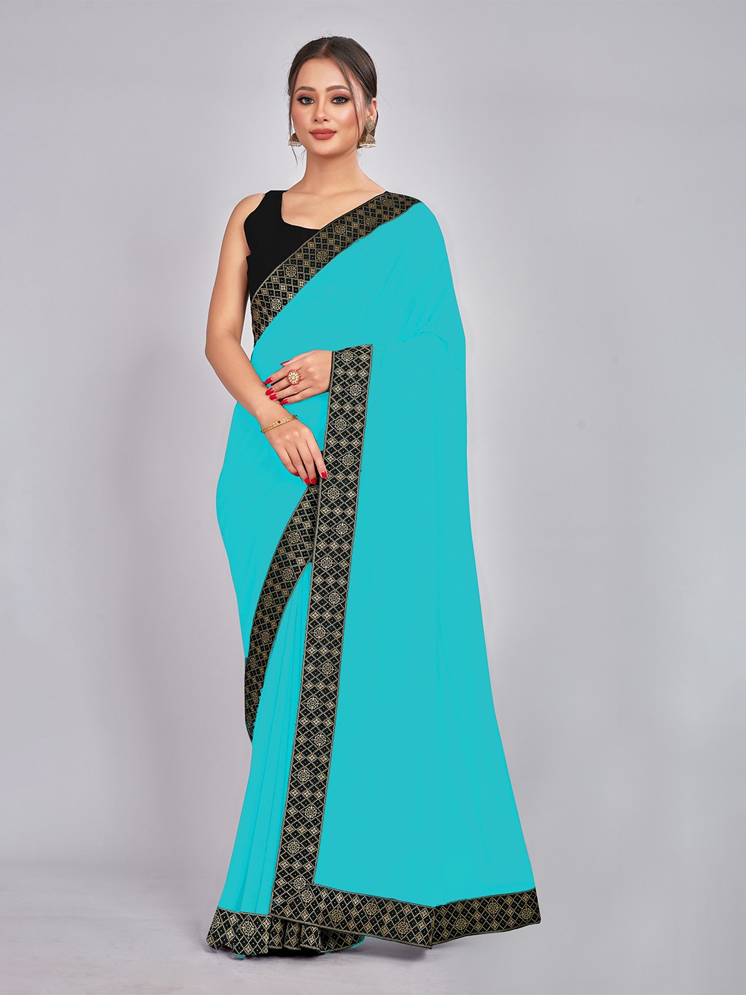

CastilloFab Pure Georgette Saree, Turquoise blue