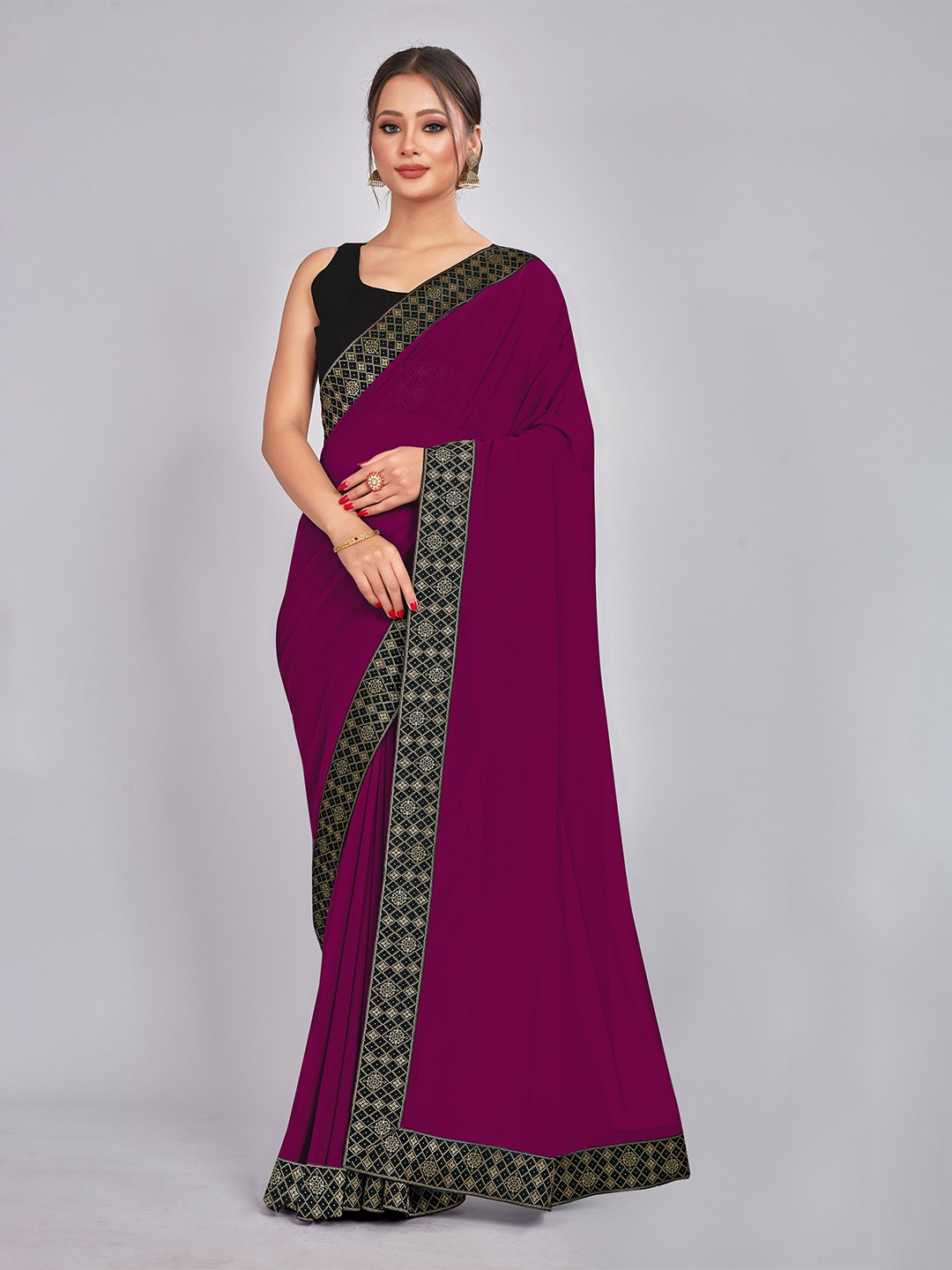 

CastilloFab Pure Georgette Saree, Burgundy