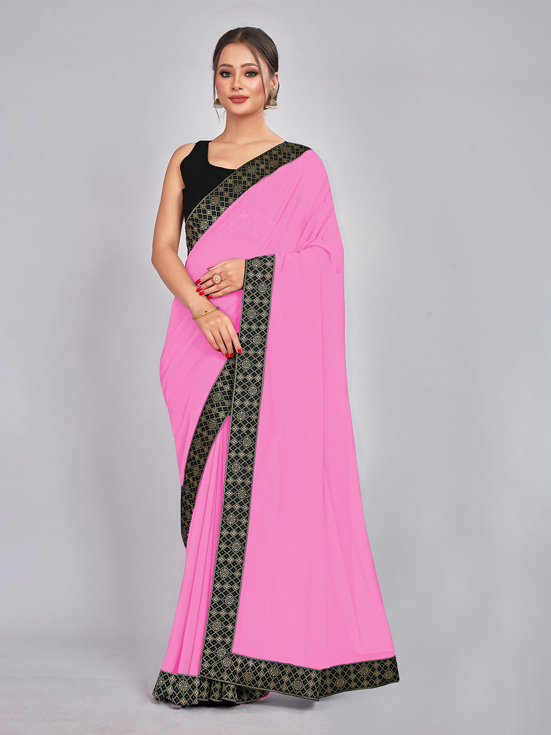 

CastilloFab Pure Georgette Saree, Pink