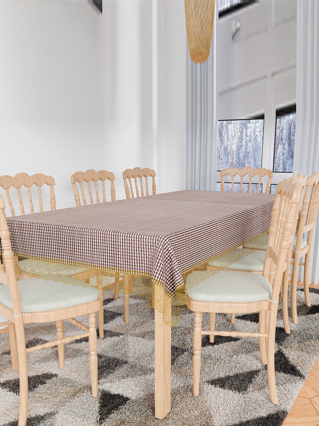 

Kuber Industries Brown Geometric Printed 8-Seater Dining Table Cover