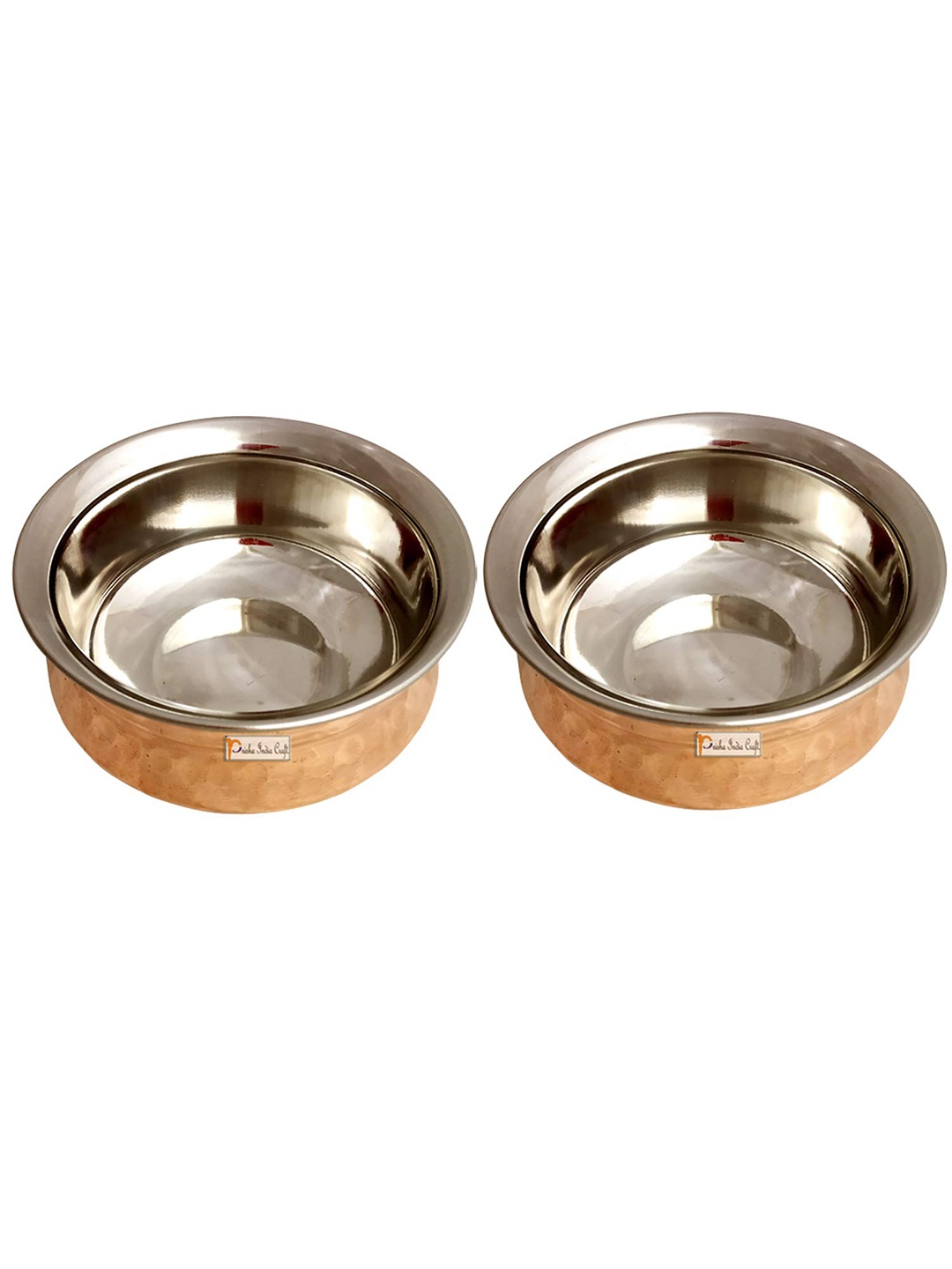 

PRISHA INDIA CRAFT Copper 2 Pieces Dishwasher Safe Serving Handis, Gold