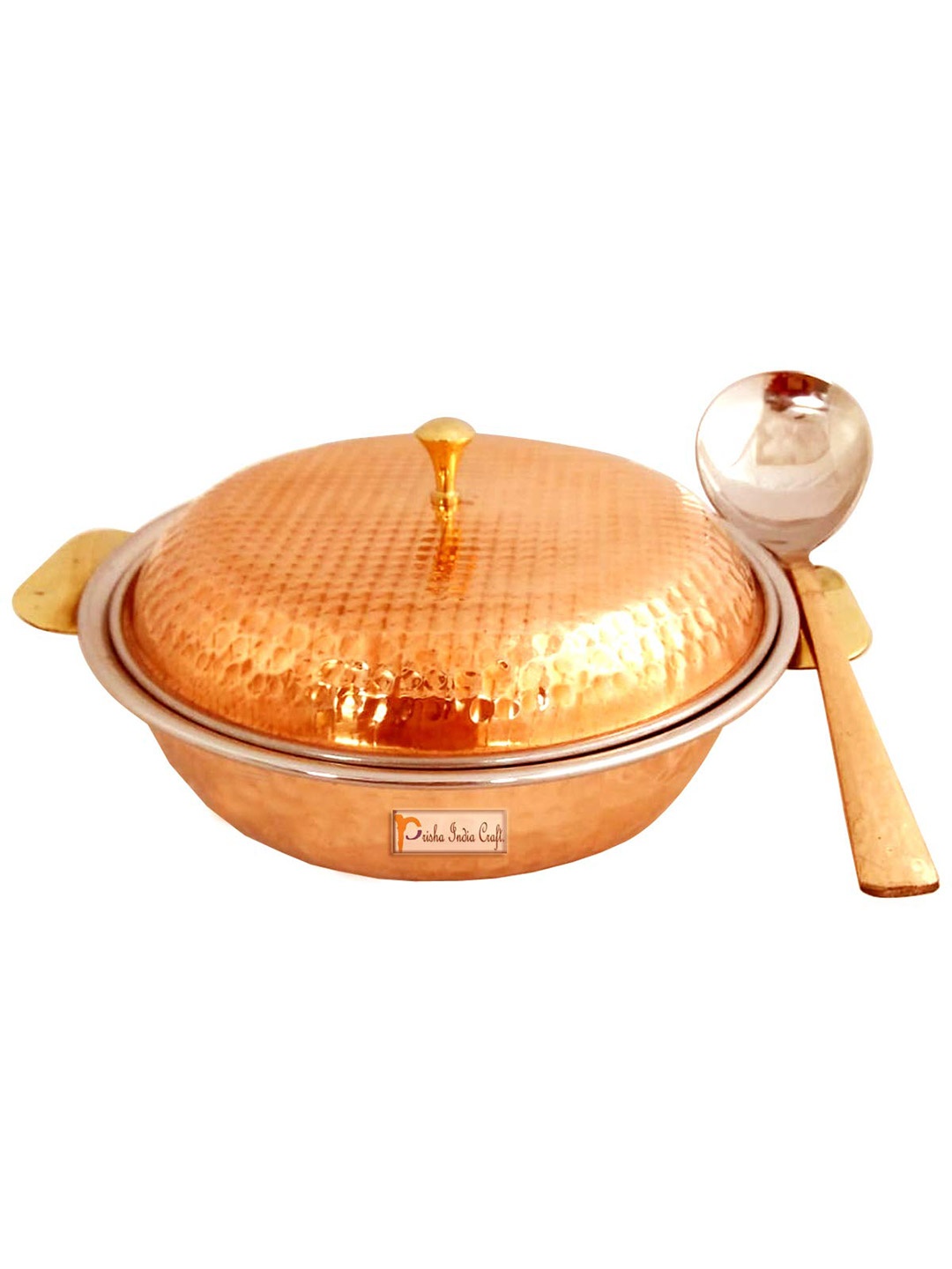 

PRISHA INDIA CRAFT 2 Pieces Serving Handi With Spoon 850 ML, Gold