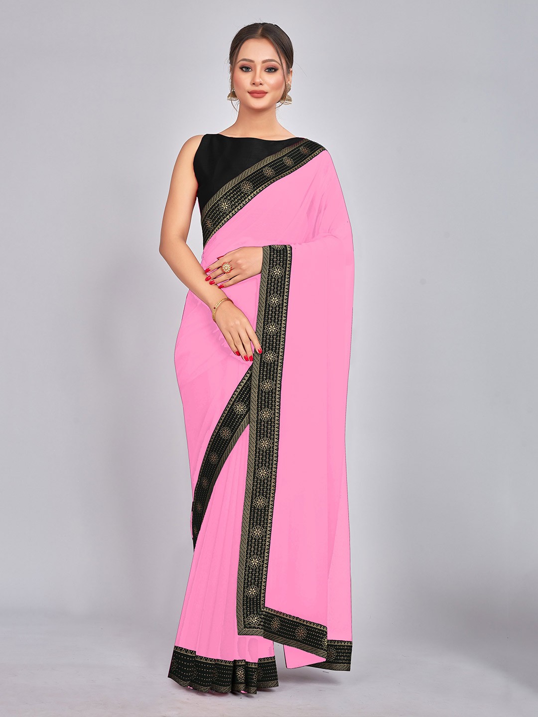 

CastilloFab Pure Georgette Saree, Pink