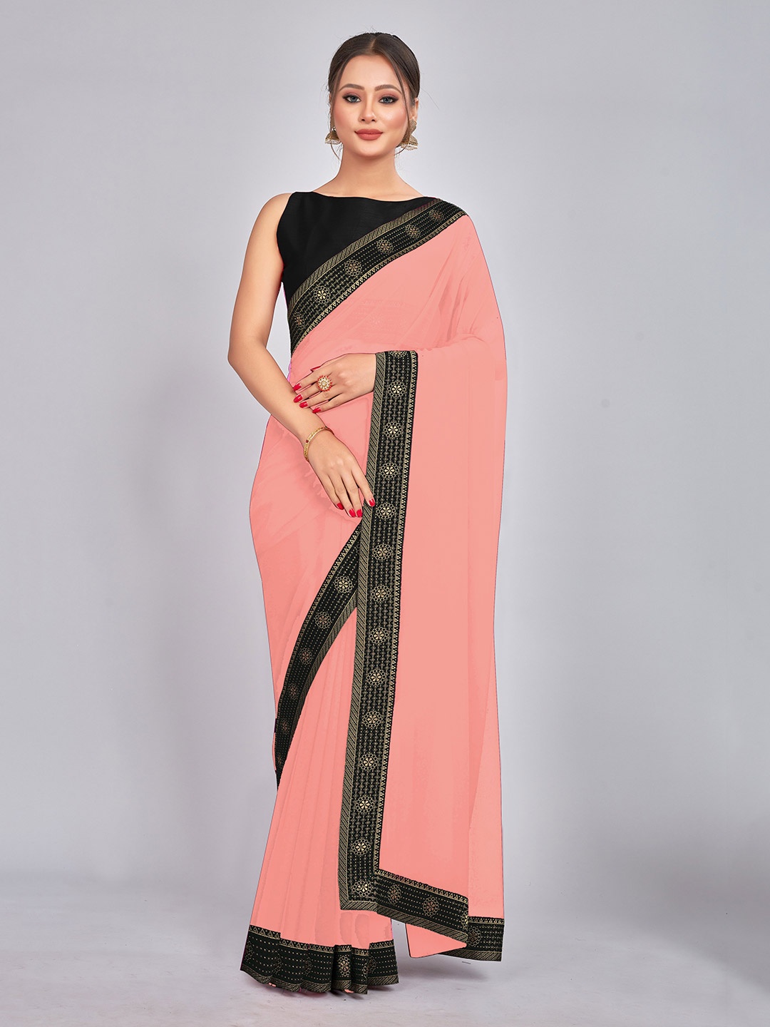

CastilloFab Pure Georgette Saree, Peach