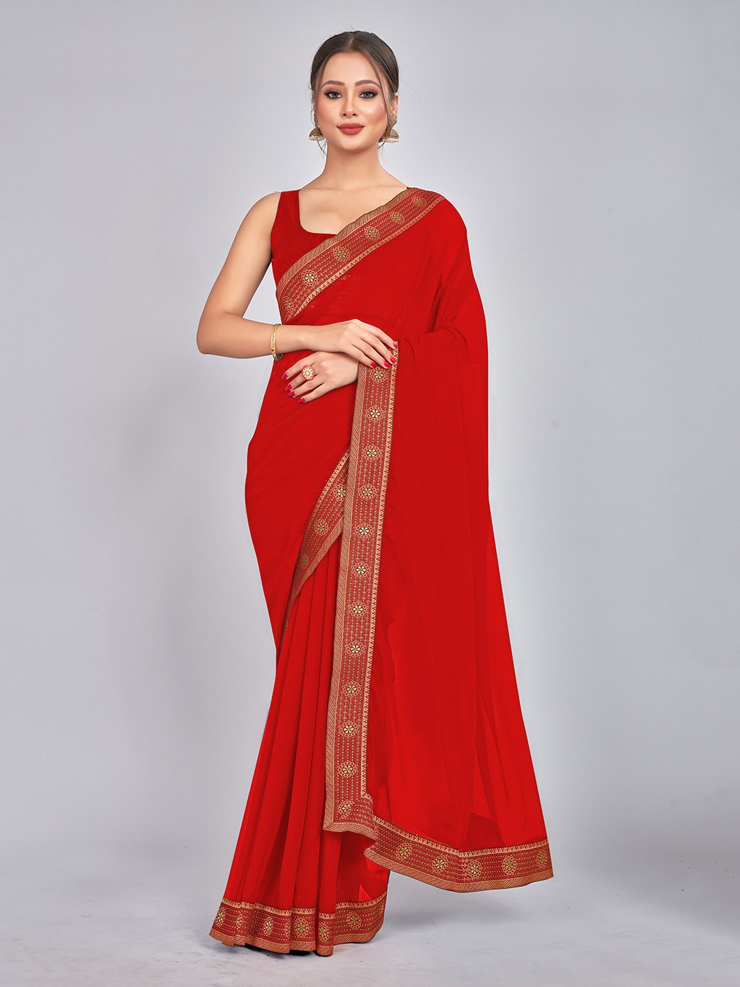 

CastilloFab Pure Georgette Saree, Red