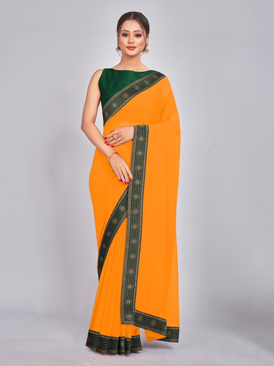 

CastilloFab Pure Georgette Saree, Mustard