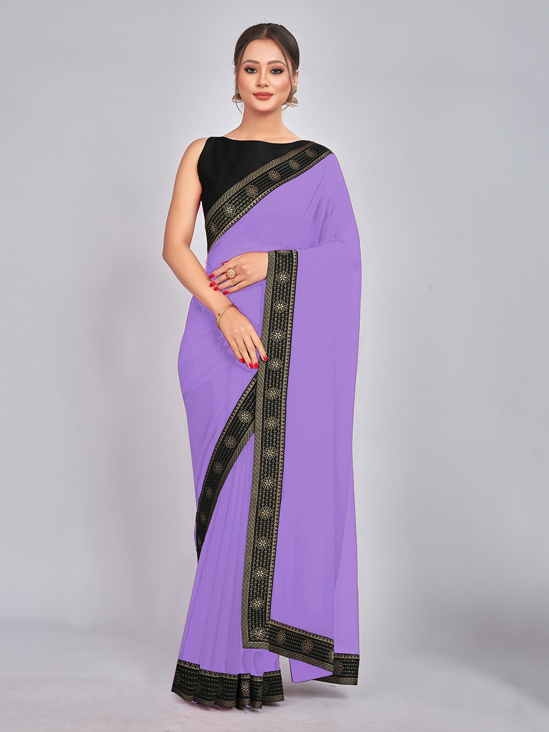 

CastilloFab Pure Georgette Saree, Lavender