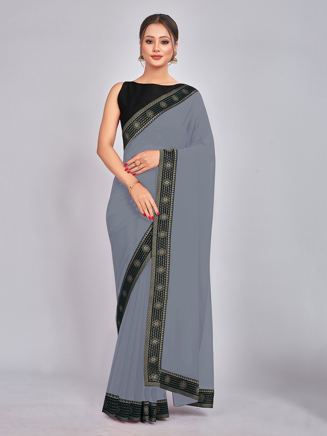 

CastilloFab Pure Georgette Saree, Grey