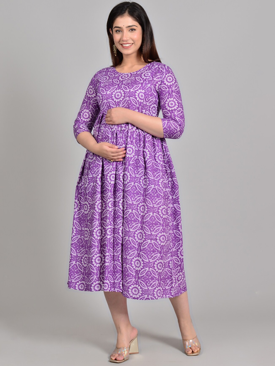 

ROOPWATI FASHION Floral Printed Maternity Anarkali Kurta, Purple