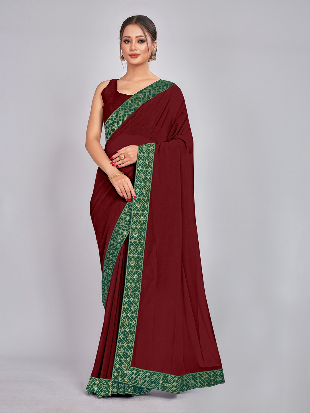 

CastilloFab Pure Georgette Saree, Maroon