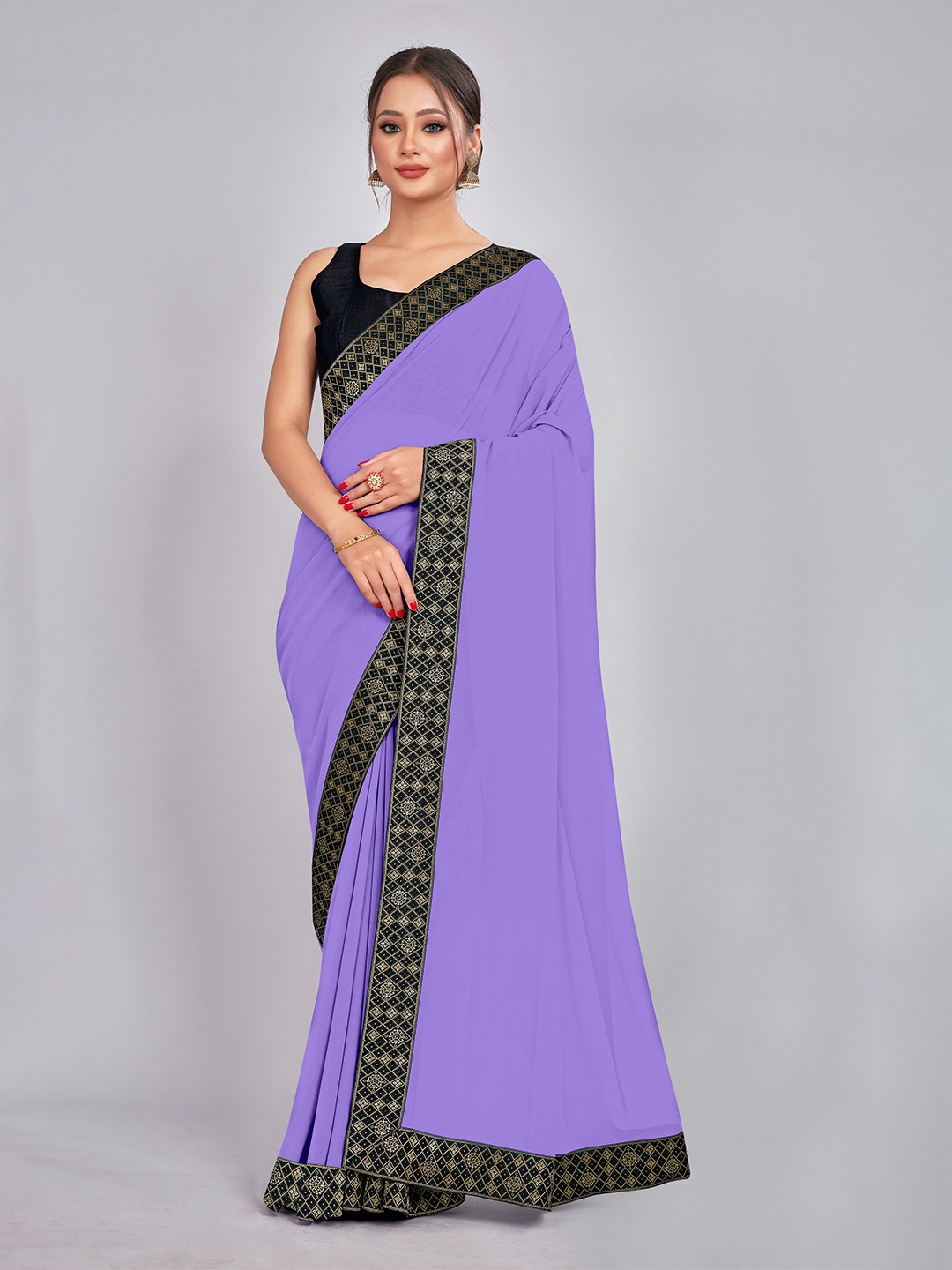 CastilloFab Pure Georgette Saree, Lavender