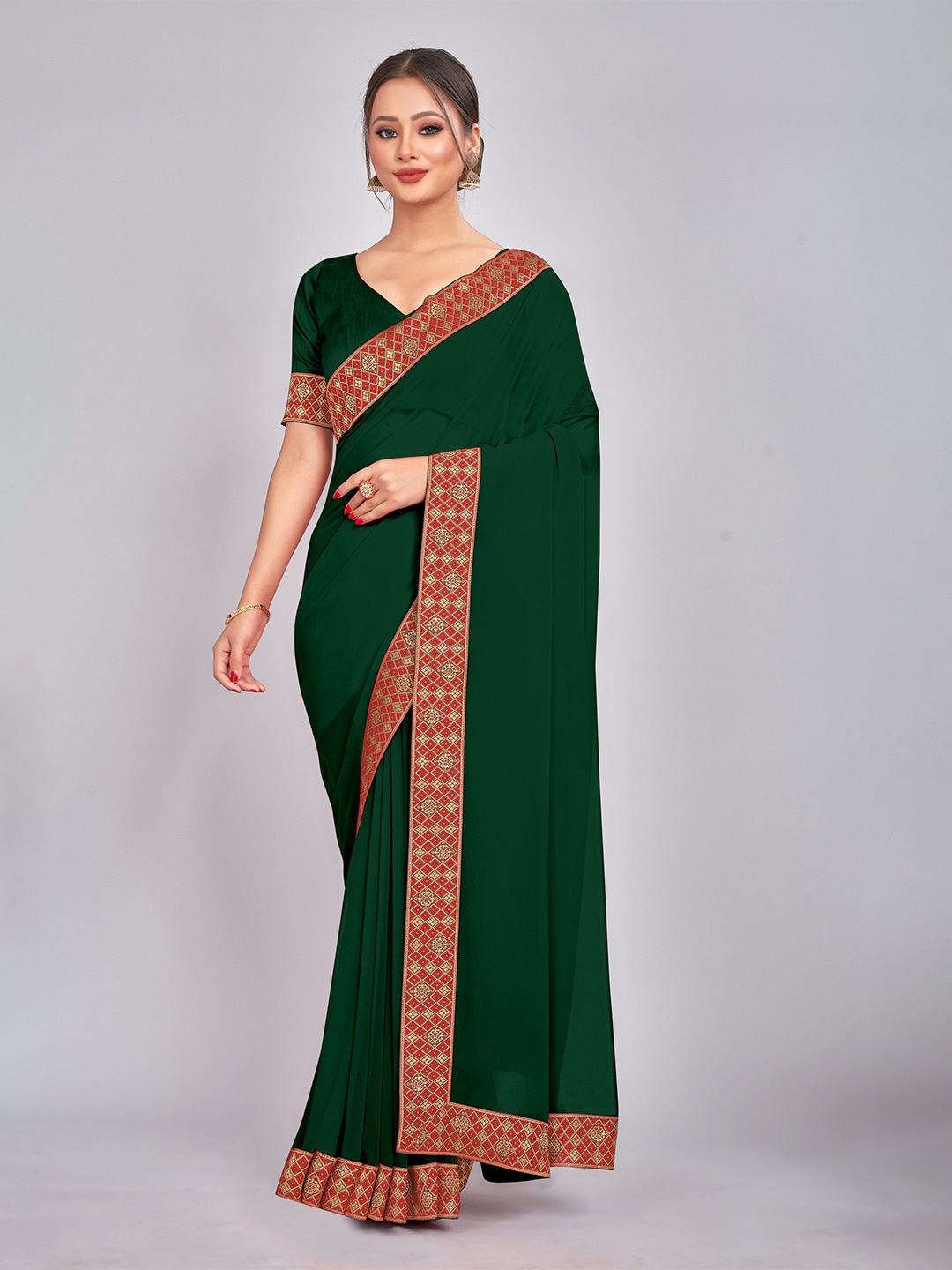 

CastilloFab Pure Georgette Saree, Green
