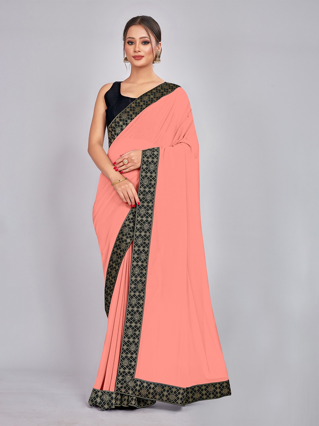 

CastilloFab Pure Georgette Saree, Peach