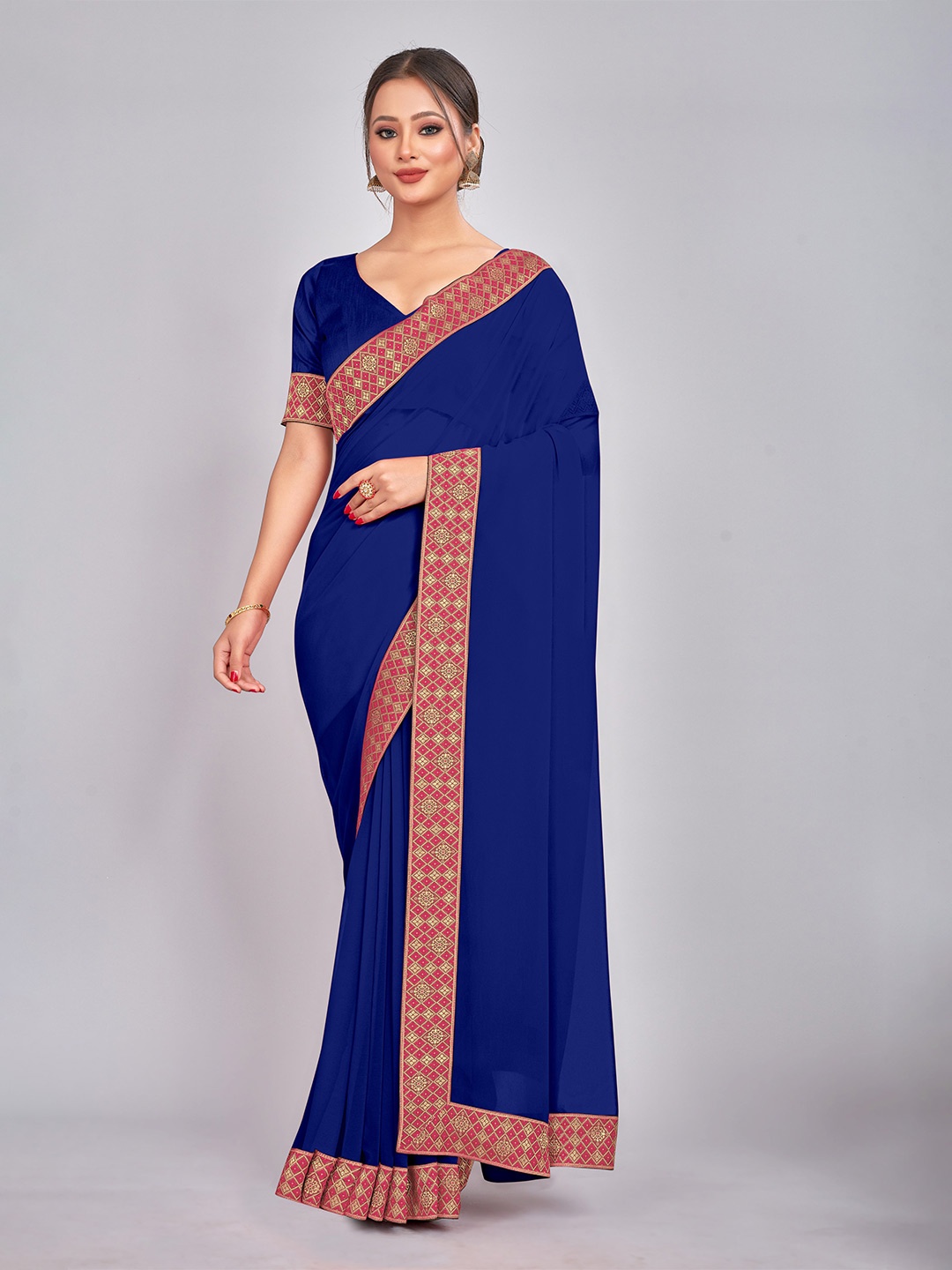 

CastilloFab Pure Georgette Saree, Blue