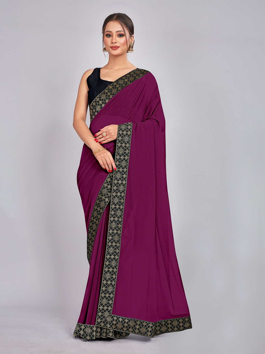 

CastilloFab Pure Georgette Saree, Burgundy