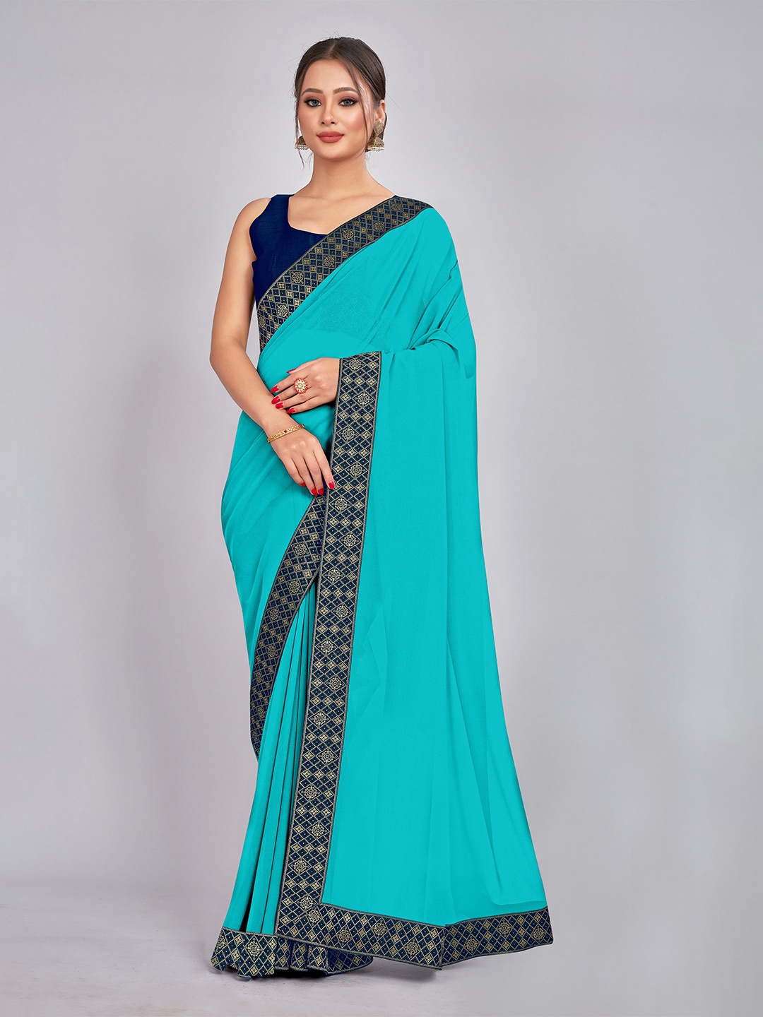 

CastilloFab Pure Georgette Saree, Turquoise blue