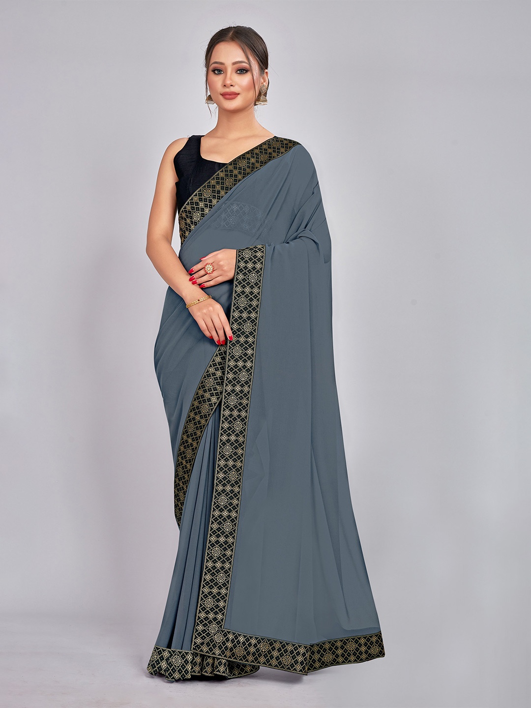 

CastilloFab Pure Georgette Saree, Grey