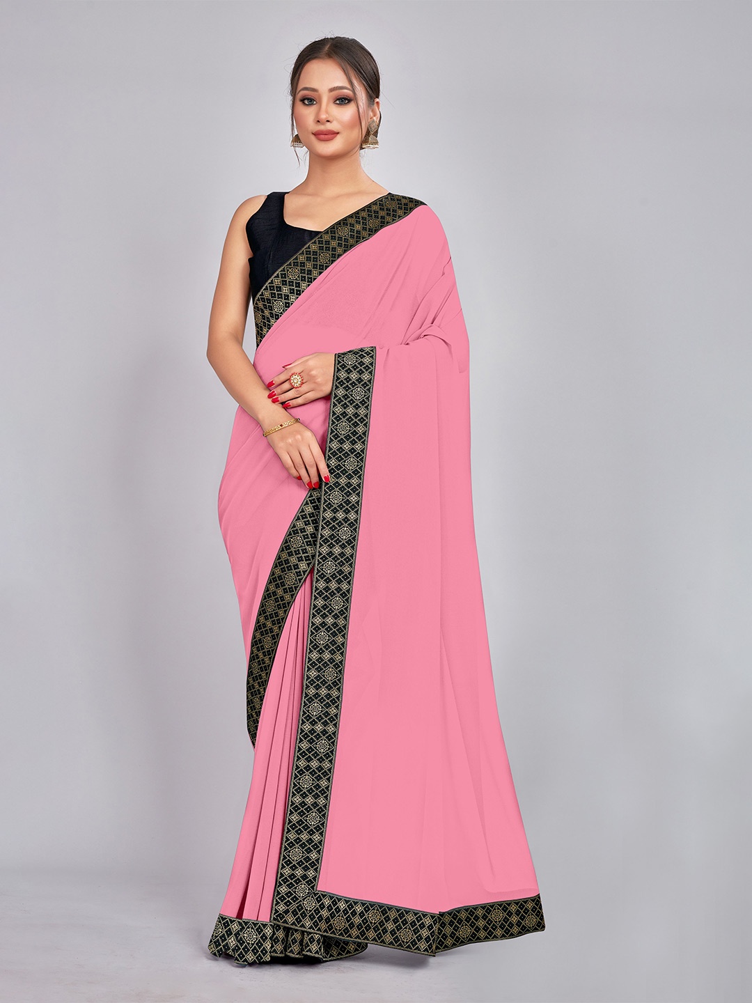 

CastilloFab Pure Georgette Saree, Pink