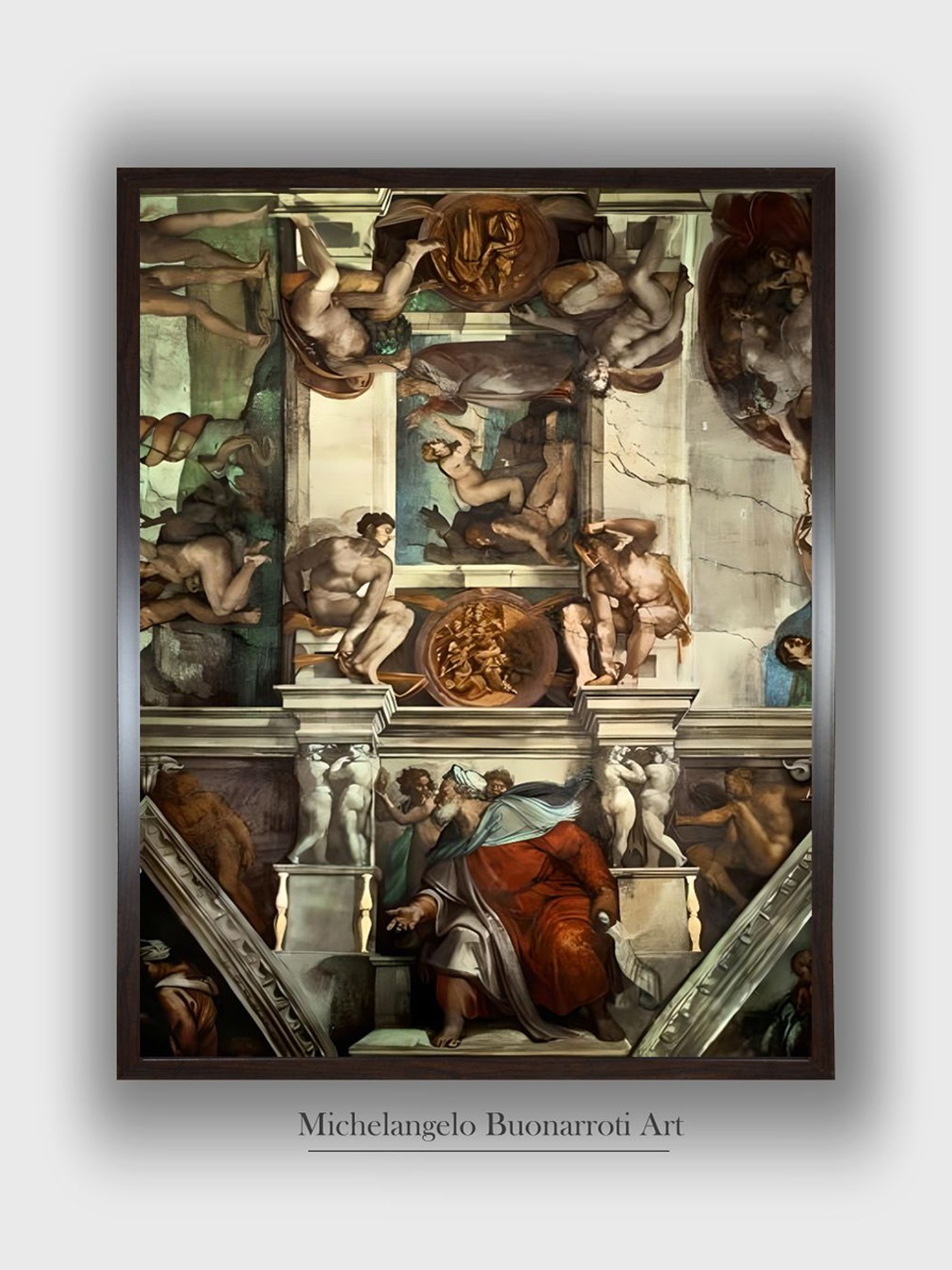 

The Art House Brown & Off White The Sistine Chapel Wooden Framed Canvas Painting Wall Art