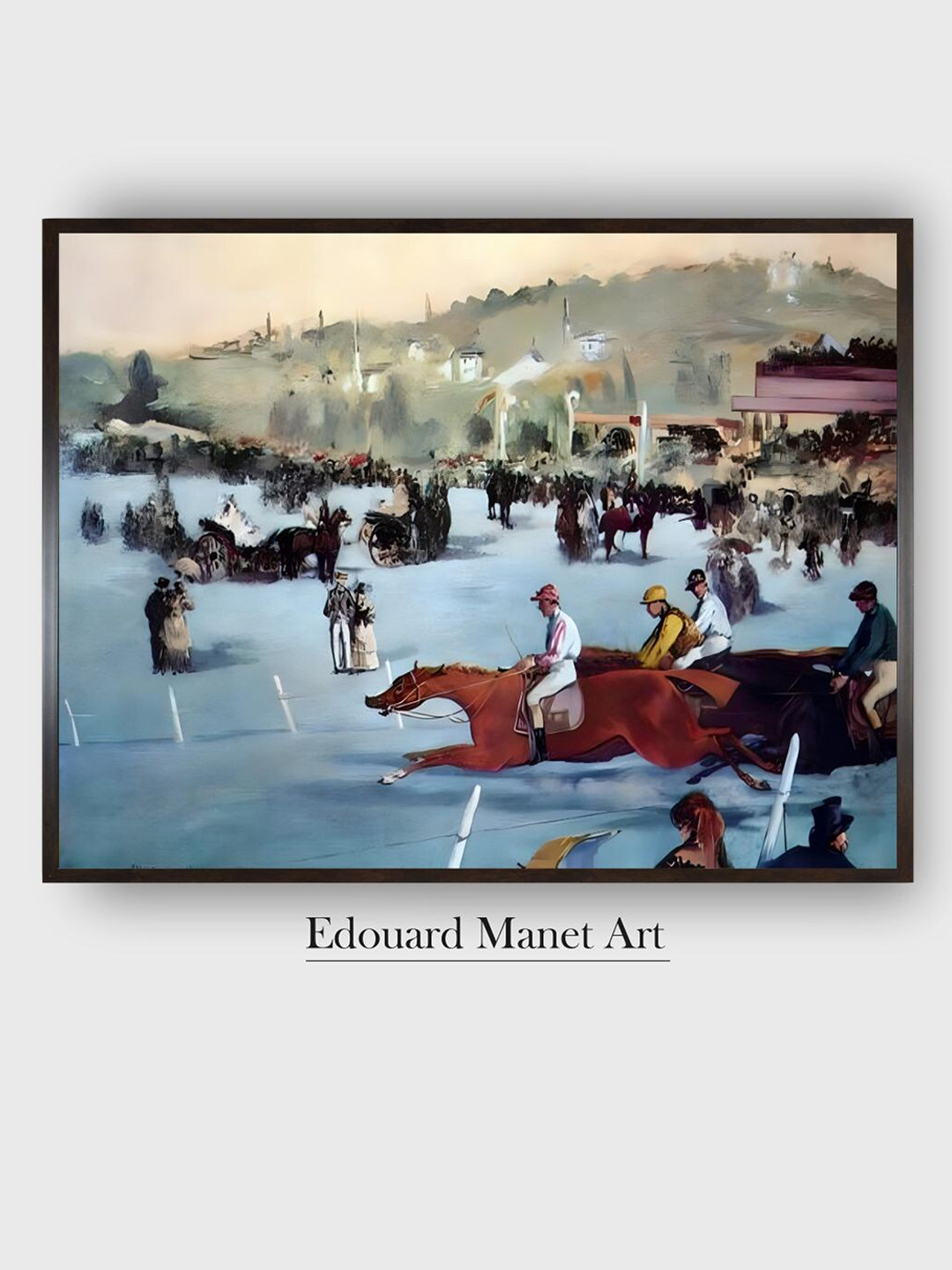 

The Art House Blue & Brown Races At The Bois De Boulogne Wooden Framed Painting Wall Art