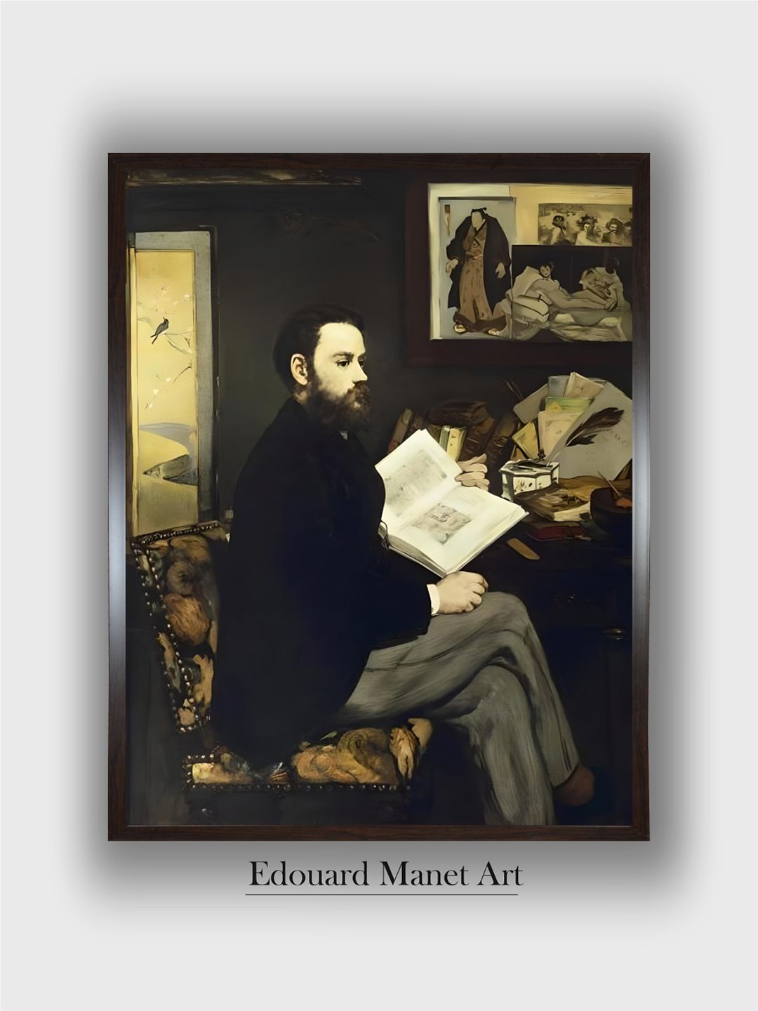 

The Art House Green & Black Portrait of Emile Zola Wooden Framed Painting Wall Art