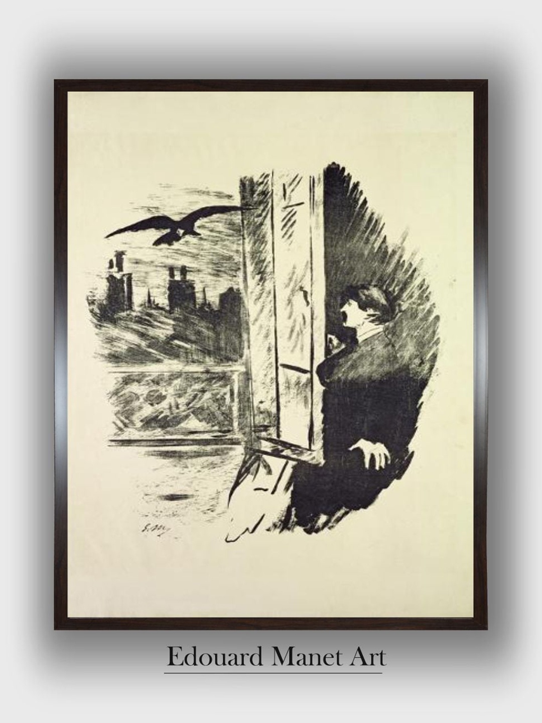 

The Art House White & Black 'The Raven' Wooden Framed Painting Wall Art