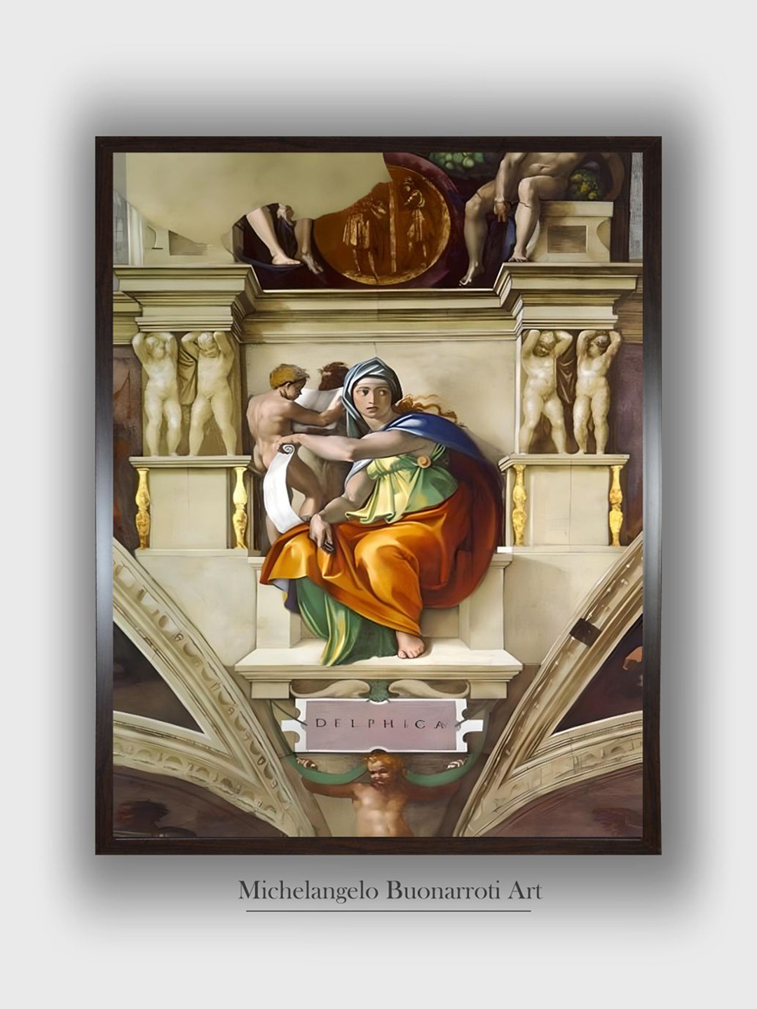 

The Art House Beige & Orange The Delphic Sibyl Wooden Framed Canvas Painting Wall Art