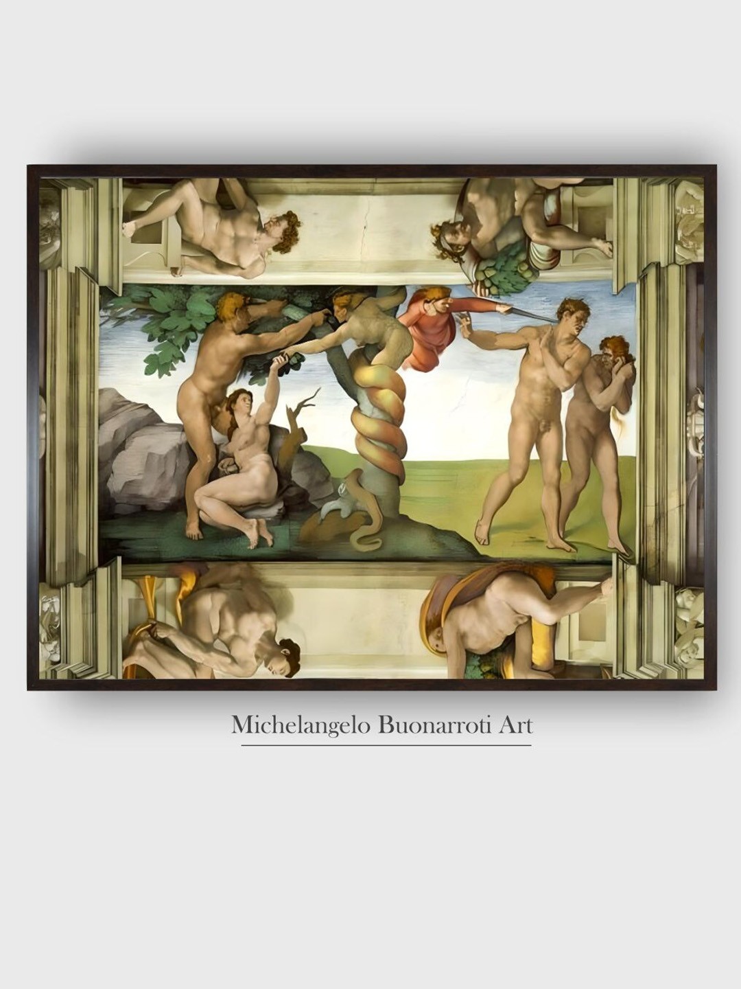 

The Art House Brown & Green The Fall of Man & Expulsion Wooden Framed Painting Wall Art