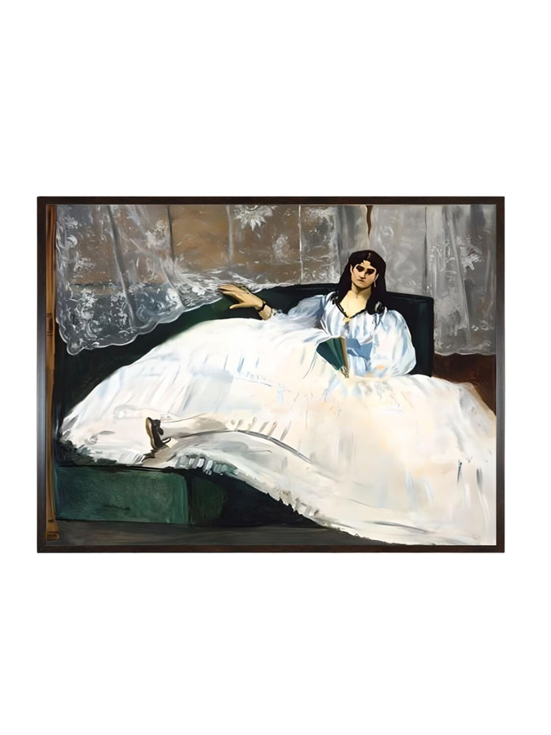 

The Art House White & Brown Woman with a Fan Wooden Framed Canvas Painting Wall Art