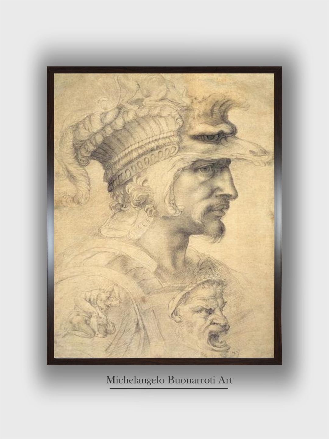 

The Art House Beige & Grey Ideal Head of a Warrior Wooden Framed Painting Wall Art