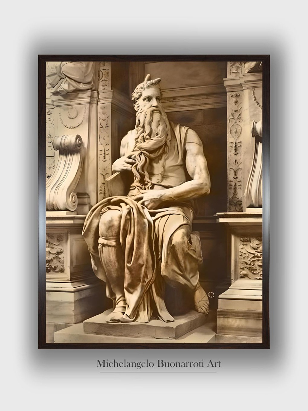 

The Art House Beige & Black Tomb of Pope Julius Wooden Framed Painting Wall Art