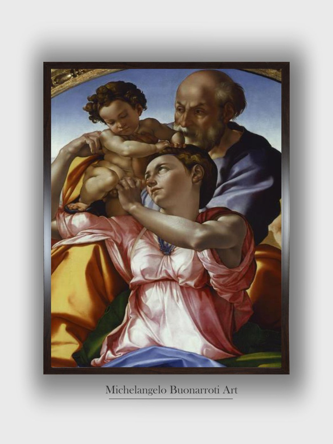 

The Art House Blue & Pink The Holy Family Wooden Framed Canvas Painting Wall Art