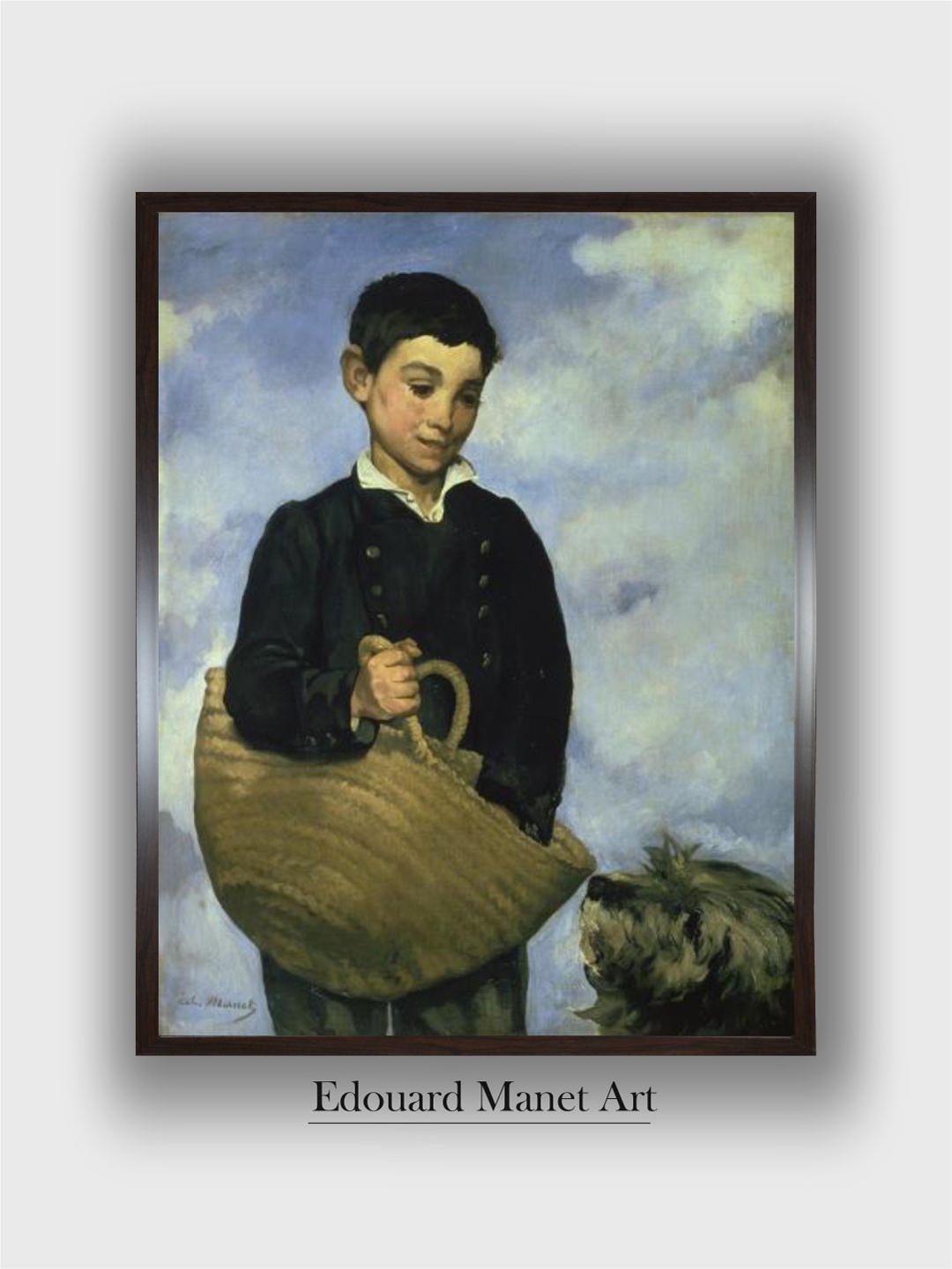 

The Art House Black & Blue Boy with a Basket and Dog Wooden Framed Painting Wall Art