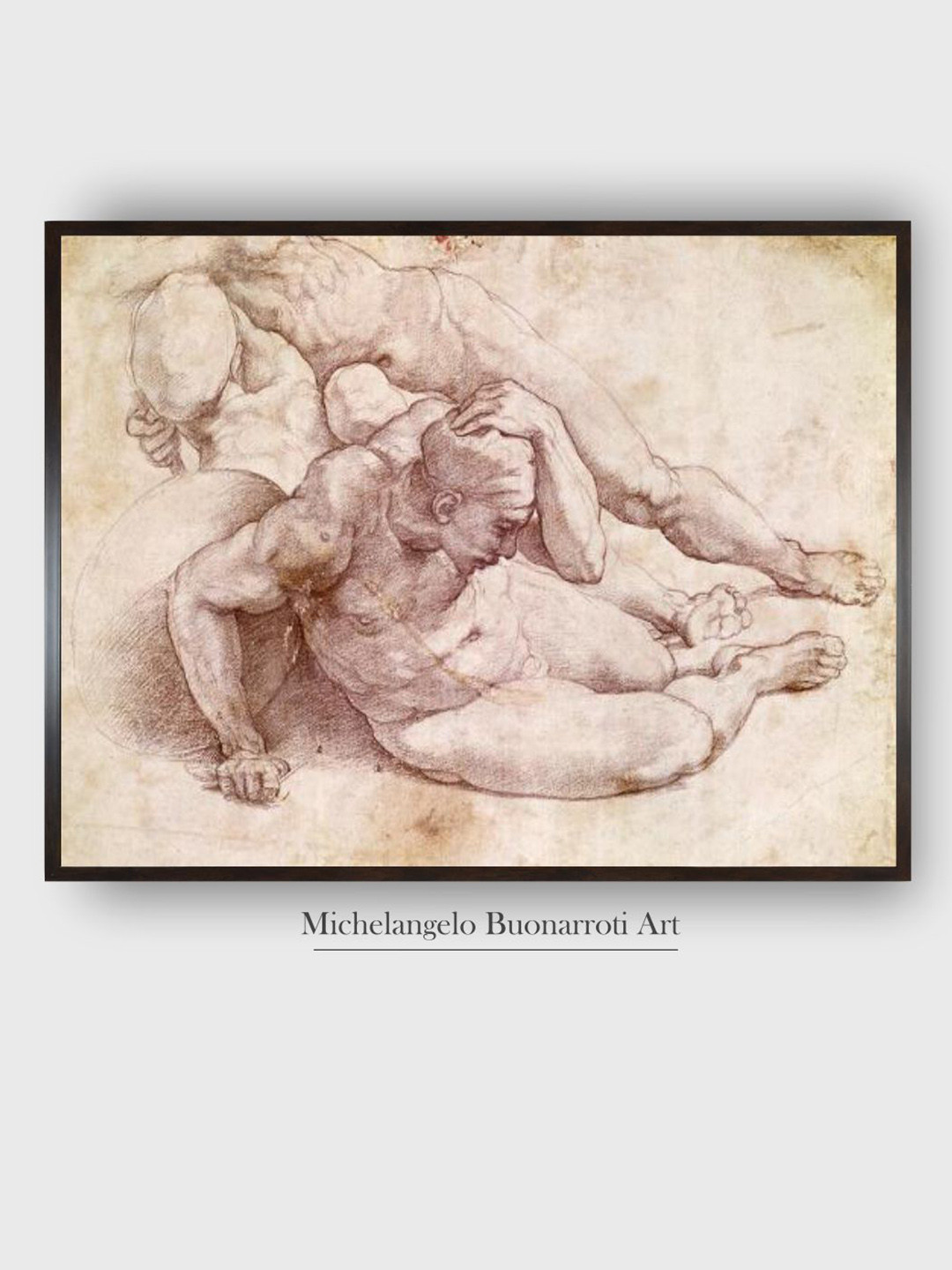 

The Art House White & Maroon Study of Three Male Figures Wooden Canvas Painting Wall Art