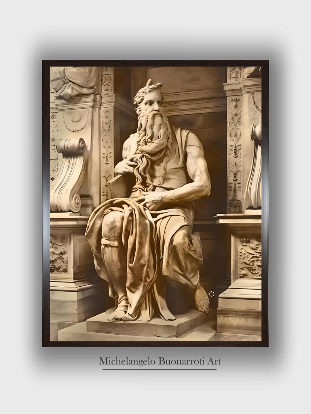 

The Art House Beige & Black Tomb of Pope Julius Wooden Framed Painting Wall Art