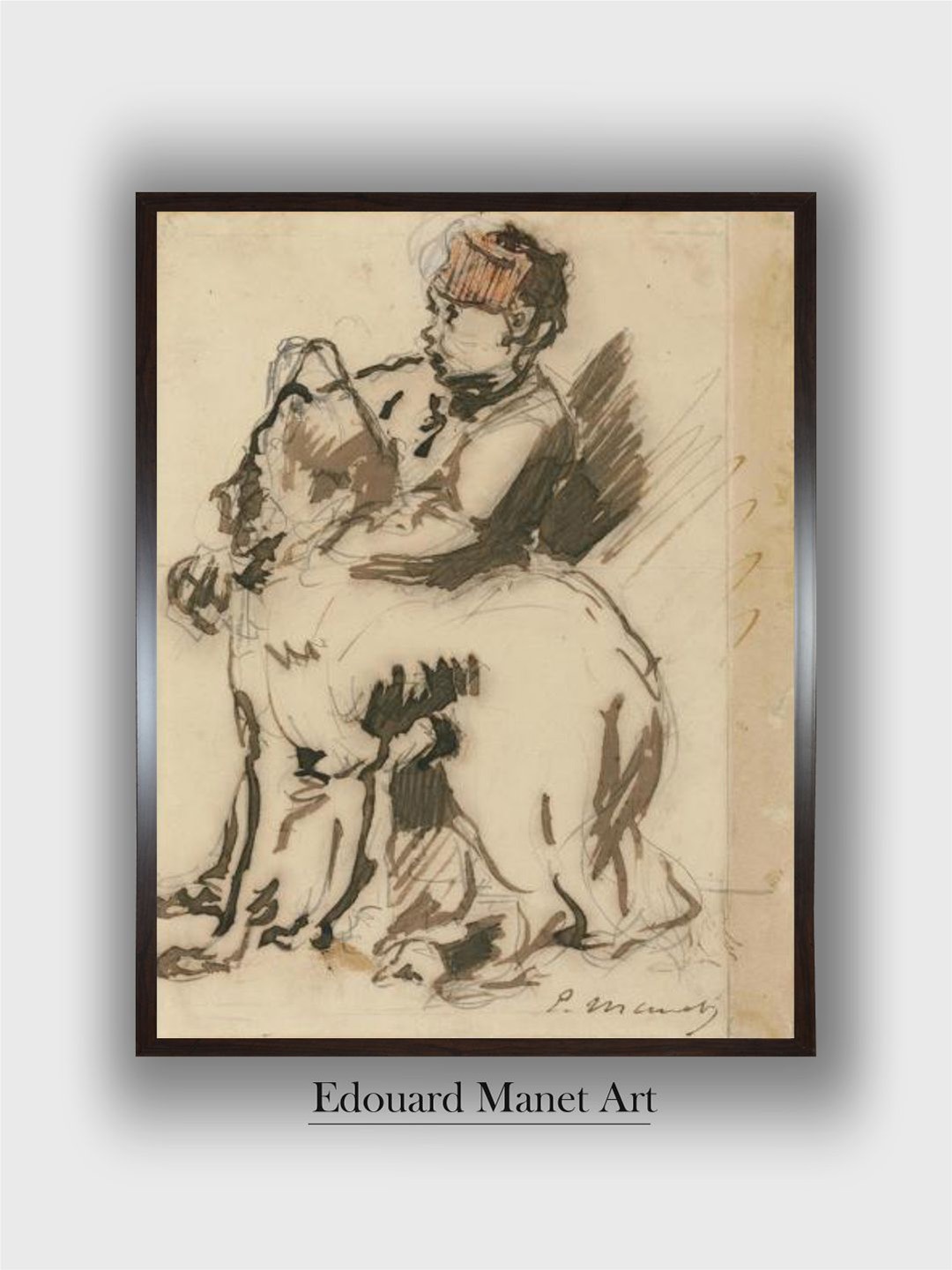 

The Art House Black & White The Child and the Dog Wooden Framed Painting Wall Art