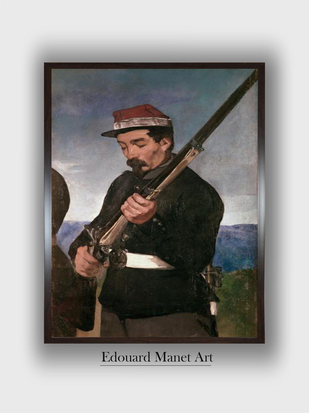 

The Art House Black & Red Officer Holding his Rifle Wooden Framed Painting Wall Art