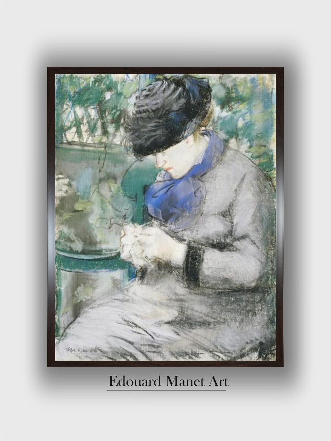 

The Art House Green Girl Sitting in the Garden Wooden Framed Canvas Painting Wall Art