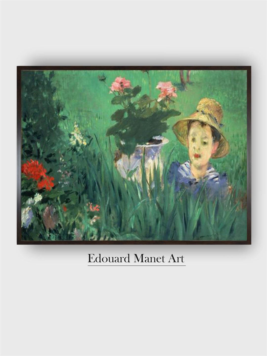 

The Art House Green & Blue Boy in Flowers Wooden Framed Canvas Painting Wall Art